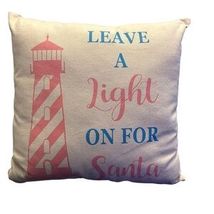 Festive White and Pink 'Leave a Light On for Santa' Pillow